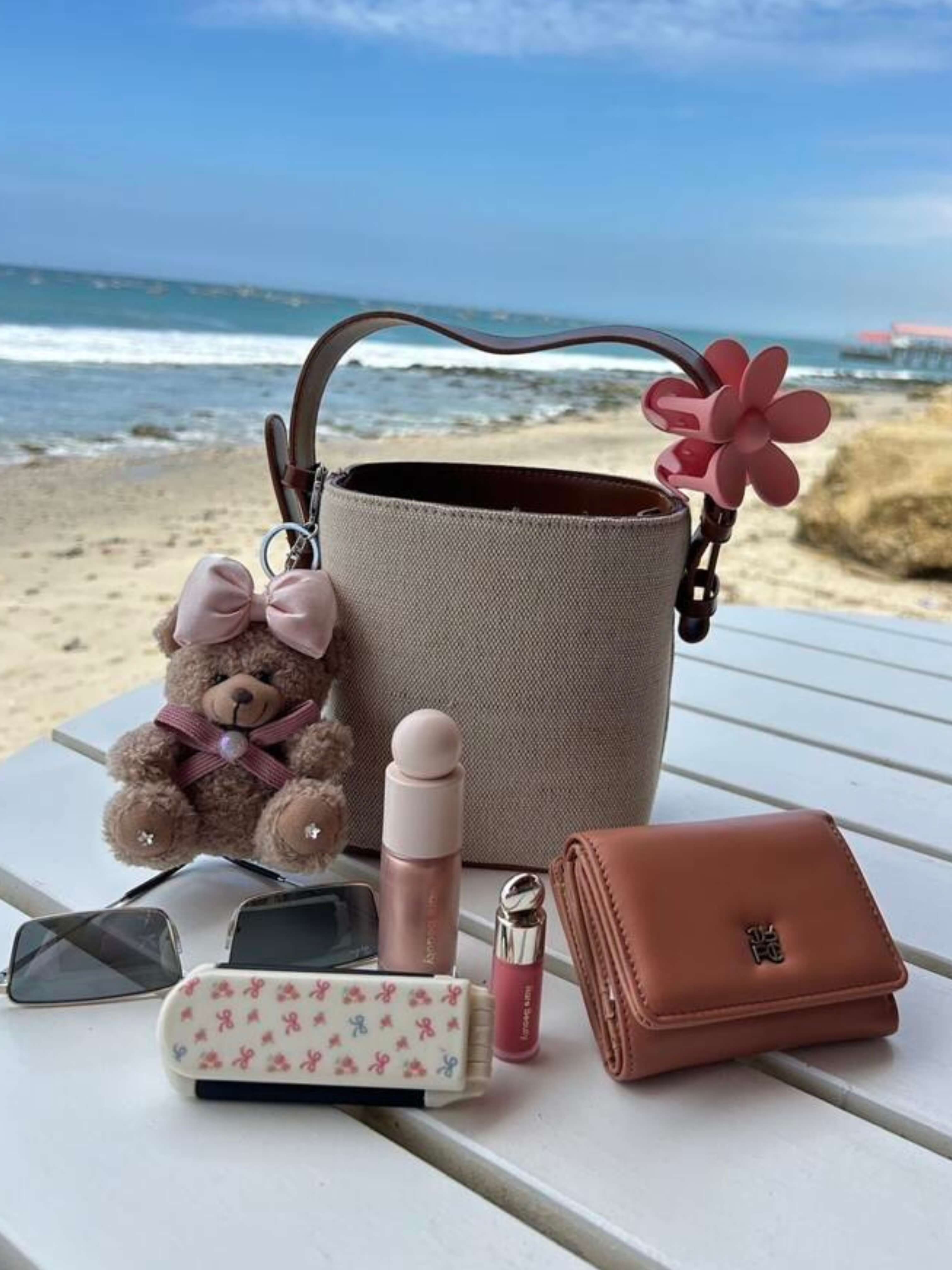 Pink Bow Teddy Bear Bag Charm